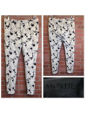 Mother The Looker Prep Lace Print Skinny Pants Size 30 Black White Made In USA